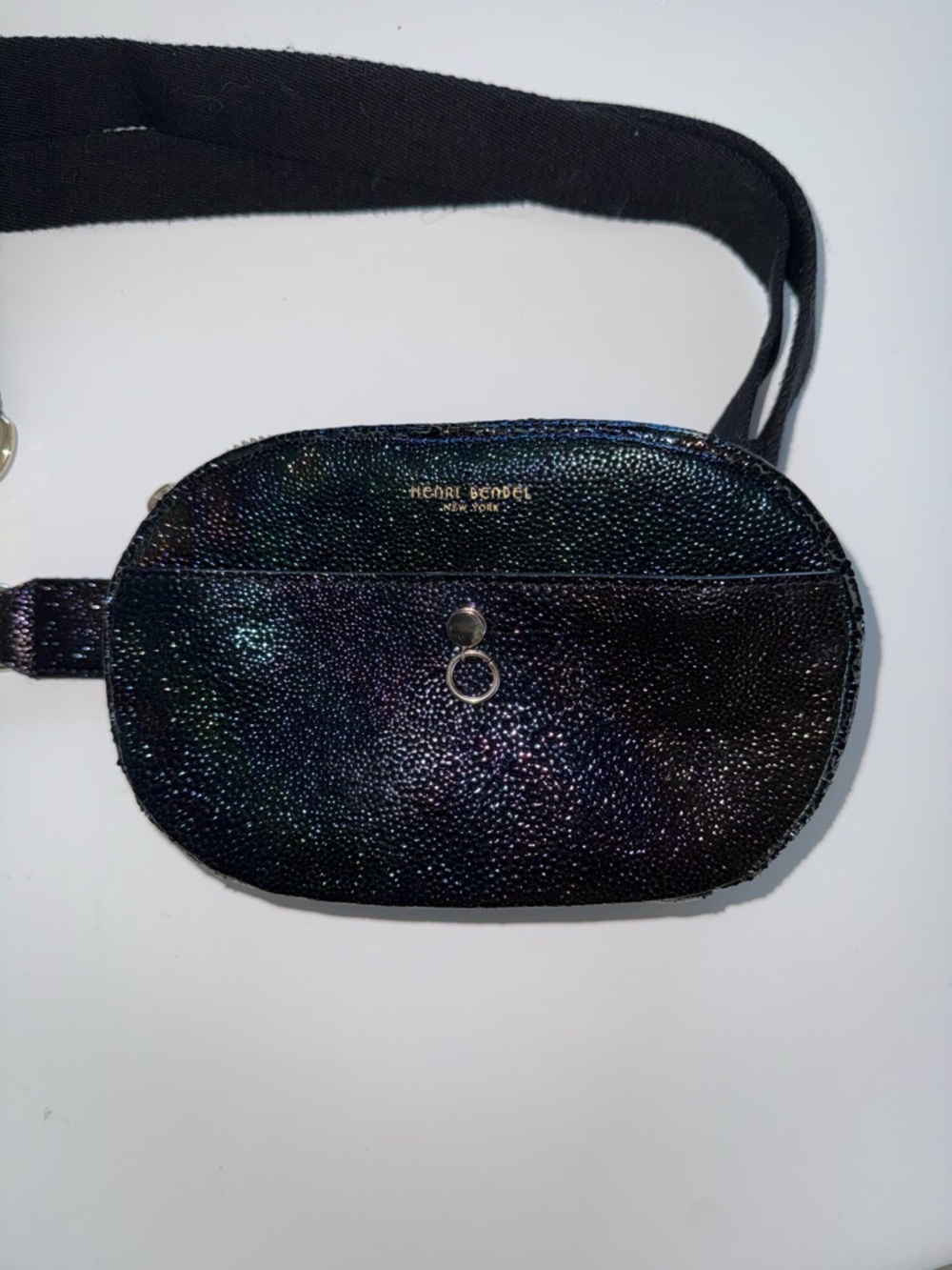 henri bendel Black Iridescent Crossbody Belt Bag